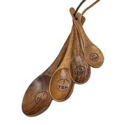 Ensemble de tasses et cuillères à mesurer en bois - Cuillère à mesurer en bois de style ferme pour café, sucre, sel et assaisonnements | Accessoires pour mesurer le miel