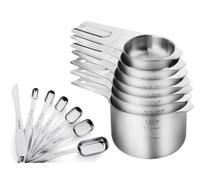 Ensemble de tasses et cuillères à mesurer gigognes en acier inoxydable avec connecteur anneau, gadgets cuisine Pour Cuisine Pâtisserie(Square 13 piece set)