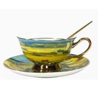Ensemble de Tasses et soucoupes à café en céramique Faites à la Main, Motif amandiers en Fleurs, Tasses à café et à thé en poterie, Assiette, Tasse à Lait d'avoine, Cadeau de Maria
