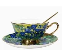 Ensemble de Tasses et soucoupes à café en céramique Faites à la Main, Motif amandiers en Fleurs, Tasses à café et à thé en poterie, Assiette, Tasse à Lait d'avoine, Cadeau de Maria
