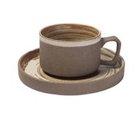 Ensemble de tasses, tasses et soucoupes en grès de style japonais, fait à la main, tasse à café rétro, 350 ml, grande capacité de lait pour petit déjeuner (couleur 1)