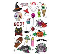 Ensemble de tatouages temporaires par Tatsy, L'ensemble d'Halloween, Faux tatouages, Original, Conception unique, Couvrir, Accessoires d'Halloween, Effrayant, Fantôme, Bonbons, Crâne, Araignée
