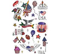 Ensemble De Tatouages Temporaires Par The Patriot Set,4 Juillet,Fête De L'indépendance,Fête Du Travail,Faux Tatouages,Design Unique,Drapeau Américain,Pygargue À Tête Blanche