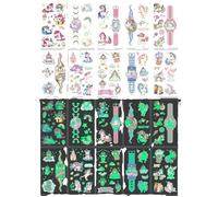 Ensemble de tatouages temporaires pour enfants, motifs dinosaures, sirène et licorne, brillent dans le noir, 30/10