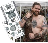 Ensemble de tatouages temporaires viking - Grand tatouage de guerrier sur la poitrine et le brassard - Motifs réalistes de loup nordique, Odin & Rune - Costume de Viking Cosplay - Art corporel (2