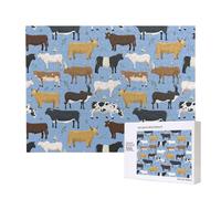 Ensemble de taureaux et de Vaches, Animaux de Ferme, bovins, mammifères,Puzzle Familial en Bois de 500 pièces pour Adultes et Adolescents, décoration d'intérieur
