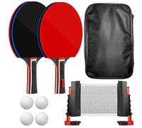 Ensemble de tennis de table, 2 raquettes de tennis de table avec 4 balles de tennis de table et 1 sac, filet de ping-pong, set de tennis de table avec filet, raquette de tennis de table professionnel