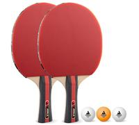 JOOLA Set de Raquette de Ping-Pong Rosskopf, 2 Batttes de Tennis de Table + 3 balles, rouge/noire, 5 pcs