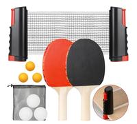 Ensemble de Tennis de Table, Ping Pong Racket Kit,Tennis de Table Set pour Adulte, Enfant, école, Maison,Bureau,1 Filet de Tennis de Table,3 Balles de Ping-Pong,1 Paire de Pagaies de Tennis de Table