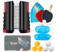 Ensemble de tennis de table WIYETY : filet escamotable + 2 raquettes + 6 balles + boîte à balles + sac de rangement, raquette de tennis de table noir/rouge ABS pour 2-4 joueurs