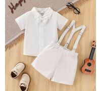 Ensemble de tenue de baptême pour bébé, chemise blanche + short avec bretelles pour bébé garçon, tenue de page 6-9M,9-12M,12-18M,1-3M,3-6MUnicolorePolyester