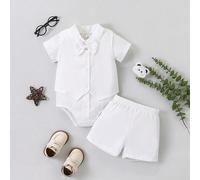 Ensemble de tenue de baptême pour bébé garçon, costume de gentleman pour 1er anniversaire, ensemble body blanc + gilet + short, été 6-9M,9-12M,1-3M,3-6MPolyester