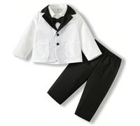 Ensemble de tenue de gentleman pour bébé garçon, chemise blanche, blazer blanc et noir, ensemble de pantalon à taille élastique, convient pour l'anniversaire, la soirée, la représentation, le mariage,