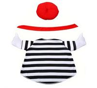Ensemble de tenue d'oie de porche à l'allure française pour ciment pelouse, chapeau d'artiste, béret écharpe rouge, rayures noires et blanches pour l'extérieur - 2025 blanc