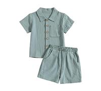 Ensemble de tenues et ensemble pour bébé - Couleur unie - Coton et lin - Col montant - Haut et short - Tenue décontractée en plein air - Vêtements pour enfants de 1 an - Garçon, d, 18-24 mois