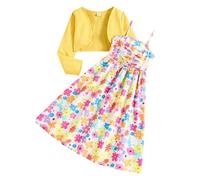 Ensemble de Tenues pour Filles, Robe sans Manches à imprimé Floral avec Cardigan à Manches Longues, Tenue 2 pièces pour Filles de 7 à 12 Ans, Tenue décontractée Printemps-Automne, Tenue de Tous Les/A