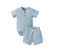 Ensemble de tenues pour tout-petits garçons 2026 Tenues chaudes pour bébé garçon : barboteuse à manches longues et short, deux pièces, pour bébés et vêtements décontractés à col rond, bleu, 3-6 mois