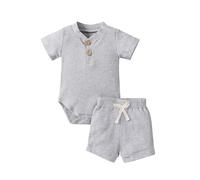 Ensemble de tenues pour tout-petits garçons 2026 Tenues chaudes pour bébé garçon : barboteuse à manches longues et short, deux pièces, pour bébés et vêtements décontractés à col rond, gris, 6-9 mois