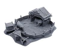 Ensemble de terrain miniature en bois avec toit amovible, balle de foin, charrue et chariot | Accessoires fantastiques ruraux à l'échelle 28 mm | Jeux de rôle et de table | Paysage imprimable sous