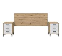 PEGANE Ensemble de tête de lit + 2 Tables de Chevet Coloris Blanc Artic, chêne Nordique