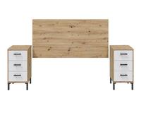 Ensemble de tête de lit + 2 tables de chevet coloris blanc artic, chêne nordique