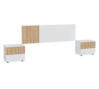 Ensemble de tête de lit + 2 tables de chevet coloris blanc artic, naturel - -