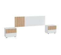 Ensemble de tête de lit + 2 tables de chevet coloris blanc artic, naturel