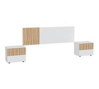 Ensemble de tête de lit + 2 tables de chevet coloris blanc artic, naturel - -