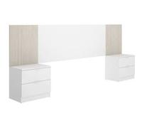 Ensemble de Tête de lit avec 2 tables de chevet de 2 tiroirs coloris imitation lamelles, blanc - Longueur 258 x Profondeur 34 x Hauteur 96 cm Blanc G
