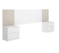 Ensemble de Tête de lit avec 2 tables de chevet de 2 tiroirs coloris imitation lamelles chêne naturel, blanc