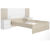 Ensemble de Tête de lit avec 2 tables de chevet de 2 tiroirs et structure de lit, 140x190 cm