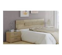 Ensemble de tête de lit avec LED + 2 tables de chevet coloris chêne cambrian/effet textile - -