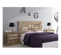 Ensemble de tete de lit avec pieds + 2 tables de chevet coloris chene vieilli --