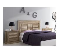 Ensemble de tête de lit avec pieds + 2 tables de chevet coloris chêne vieilli