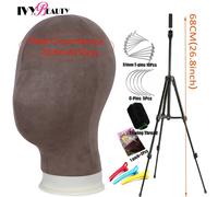 Ensemble De Tête De Perruque Avec Mini Trépied Réglable,Bloc De Toile Pour Le Visage,Tête De Mannequin Pour La Fabrication De Perruques Avec Épingles En T - Type Head With Tripod #C