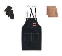 Ensemble de Textiles de Cuisine avec Tablier et Gants Noir Raphanus