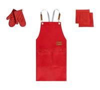 Ensemble de Textiles de Cuisine avec Tablier et Gants Rouge Brassica
