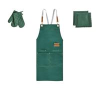 Ensemble de Textiles de Cuisine avec Tablier et Gants Vert Brassica