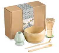 Ensemble de thé à matcha - Set de 5 pièces avec fouet, bol, 2 cuillères et support - Kit en céramique pour matcha