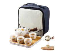 Ensemble de thé de chat, set de thé Travel 7pcs / set Ceramic mignon chat de thé chinois portable avec théière et infuseur de rotation 360, 4 tasses à thé, plateau de thé en bambou et sac de transpor