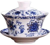 Ensemble de thé Gaiwan, Bol à thé simple Gaiwan en porcelaine bleue et blanche de 200 ml, tasse à thé haute