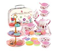 Ensemble De Thé,Jouets Cuisine avec Mallette Transport,Set Théière en Étain - pour Garçons Et Filles Âges 3-6 Usage Domestique Rassemblement