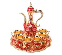 Ensemble de thé marocain, 6pcs tasse de café turc avec pot, accessoires cuisine vintage pour maison, fête, le mariage, le rouge