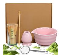 Ensemble de thé matcha 5 pièces : ensemble de thé matcha rose en céramique, ensemble de fouet à matcha, bol à matcha, service à thé japonais, porte-fouet, passoire, accessoires japonais pour la