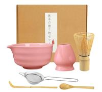 Ensemble de thé matcha 6 pièces : ensemble rose en céramique, fouet, bol, set de thé japonais, support fouet, passoire, accessoires pour cérémonie matcha