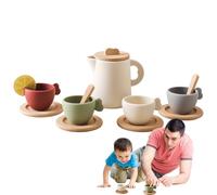 Ensemble de thé pour - Service à thé en Bois et Silicone | Théière 9,5x8 cm Tasse 6x3,5 cm Plateau | Jouet éducatif pour Filles et garçons Noël Anniversaire