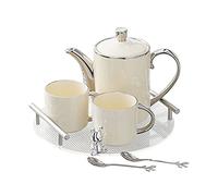 Ensemble de thé, Tasse à Eau en céramique ménage et Bouilloire, Tasse d'accueil du Salon, Ensemble de thé l'après-midi avec Plateau de Rangement et cuillère (Un 1pot + 4cups (Plateau carré))