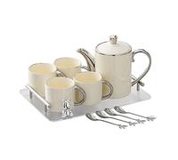 Ensemble de thé, Tasse à Eau en céramique ménage et Bouilloire, Tasse d'accueil du Salon, Ensemble de thé l'après-midi avec Plateau de Rangement et cuillère (Un 1pot + 4cups (Plateau carré))
