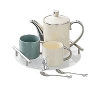 Ensemble de thé, Tasse à Eau en céramique ménage et Bouilloire, Tasse d'accueil du Salon, Ensemble de thé l'après-midi avec Plateau de Rangement et cuillère (Un 1pot + 4cups (Plateau carré))