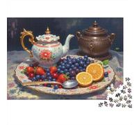Ensemble de thé Vintage Still Life 1000 Pièce Carton Épais Jeu De Puzzle Amants De Famille Jeu Amusant Soulagement du Stress Décoration Murale Le 52x38cm/1000pcs
